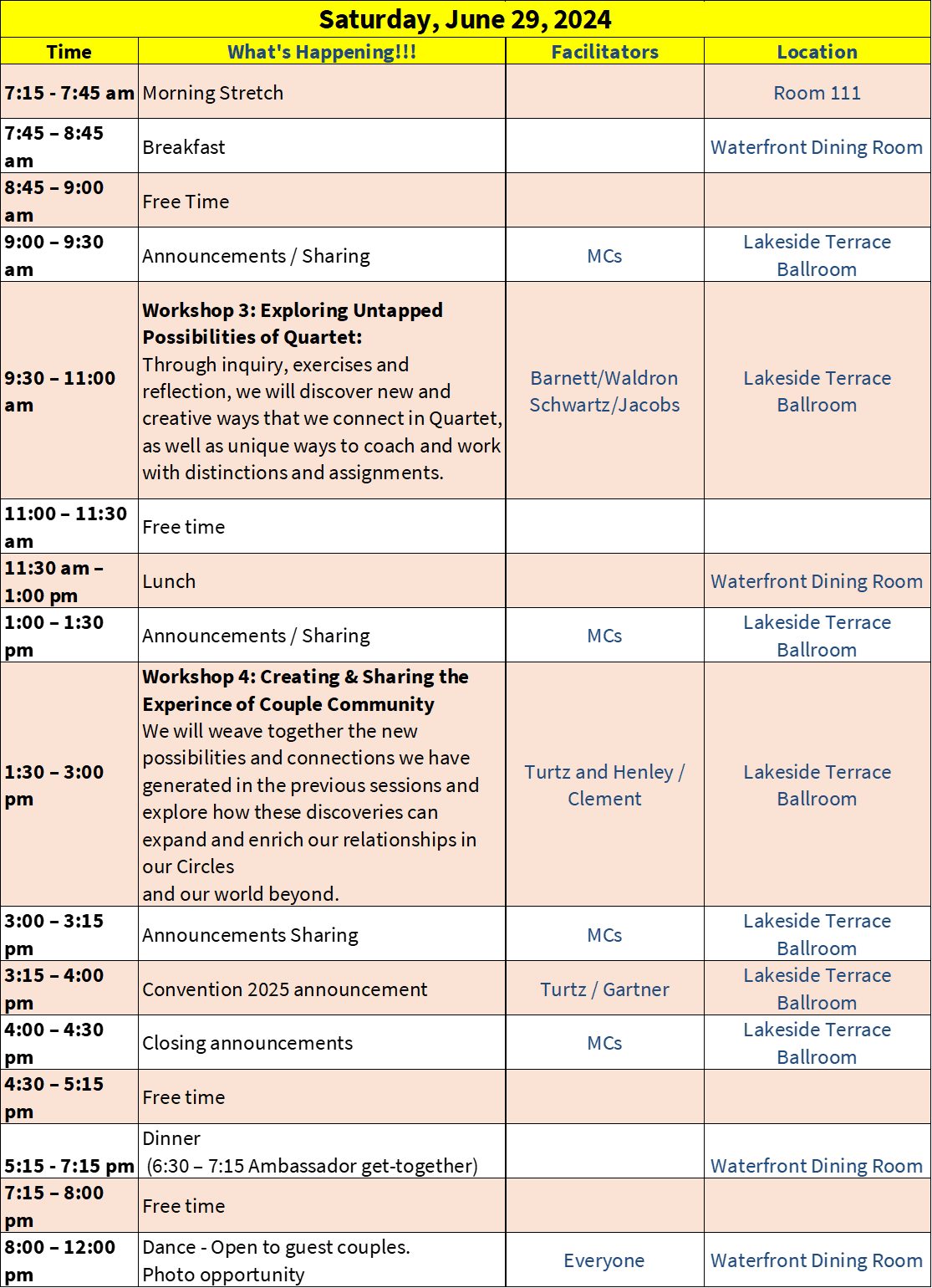 Convention Schedule Couples Coaching Couples